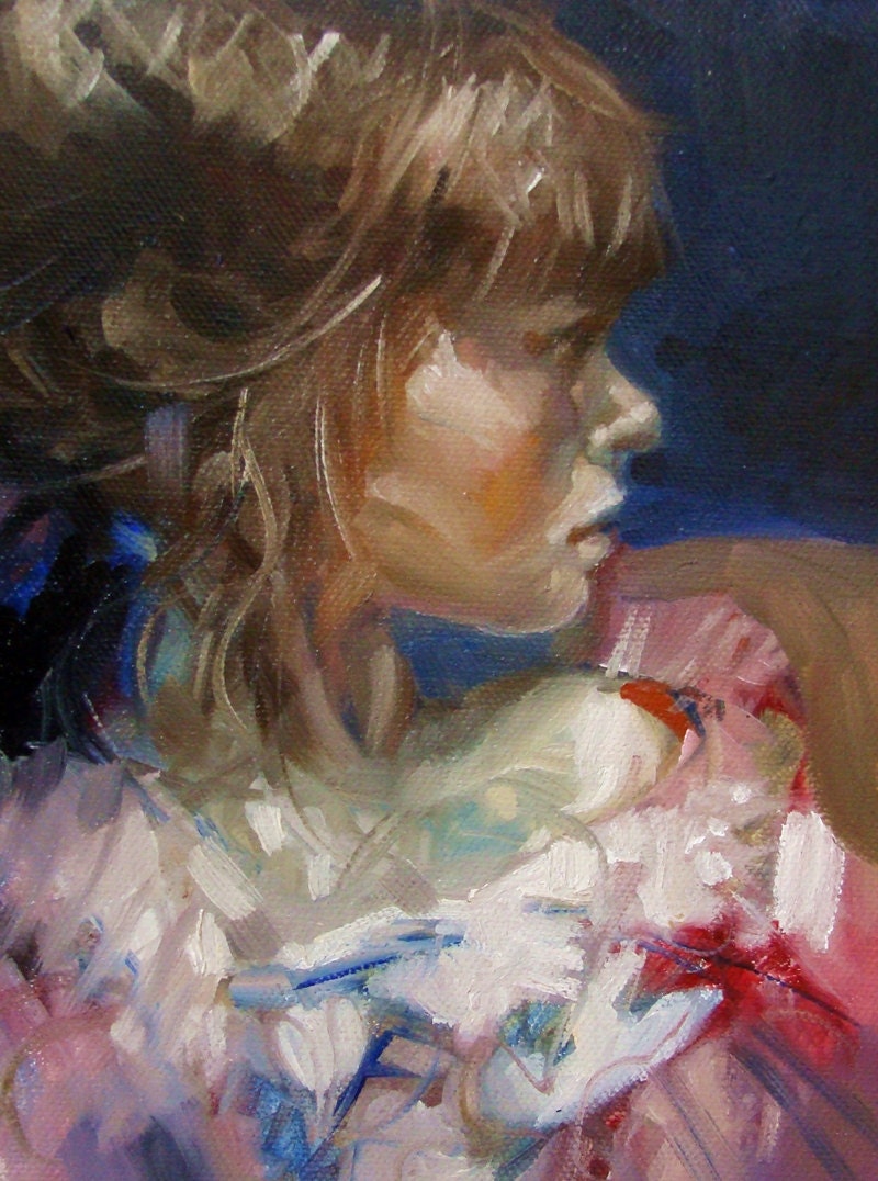 Small original painting of a girl 6x8 byt Tonja Sell