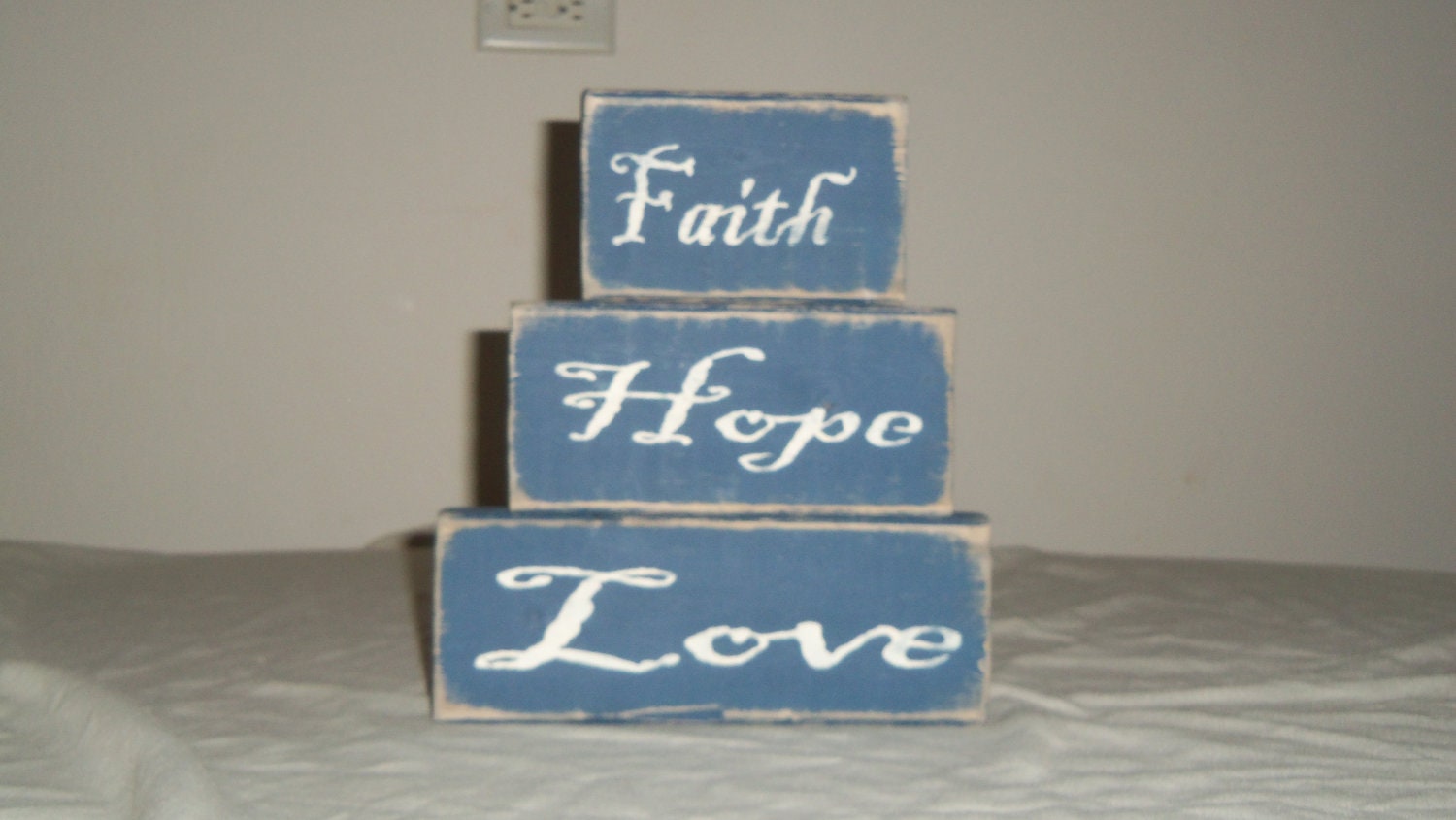faith, hope, love 3 piece shelf sitter set primitive home decor custom colors