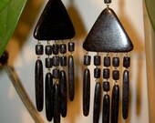 wooden earrings in handmade , wood jewelry  , natural wood earrings  , black color  ,earthy jewelry
