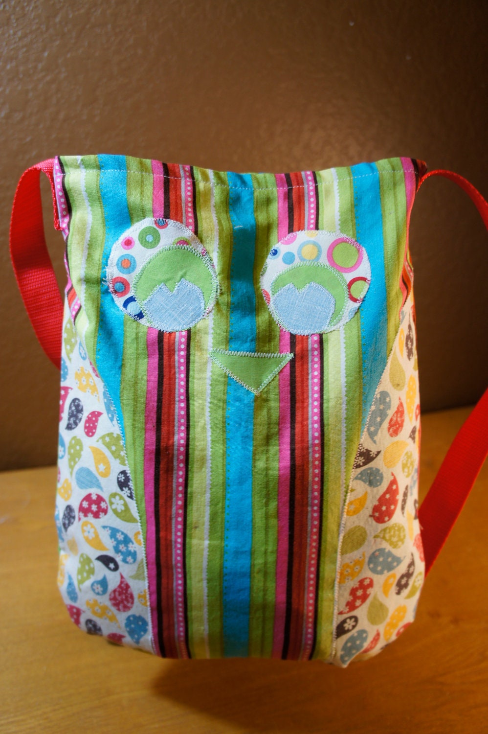owl tote applique casual crossbody tote purse girls slouchy paisley stripes blue green pink yellow dots