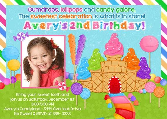 Candyland Bright Pastel Birthday Party Invitation - Printable Il_570xn