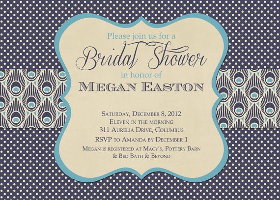 Peacock Pattern Polka Dot Bridal Shower Invitation - Printable Il_570xn