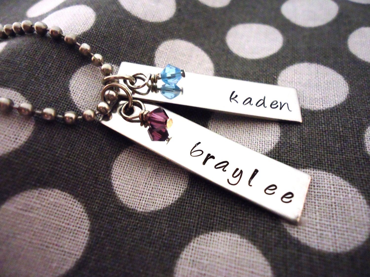 Personalized Necklace with Birth Stones - Hand Stamped Stainless Steel SHIPPED in 10-14 Days, SHIPPING TIME 3-5 Days