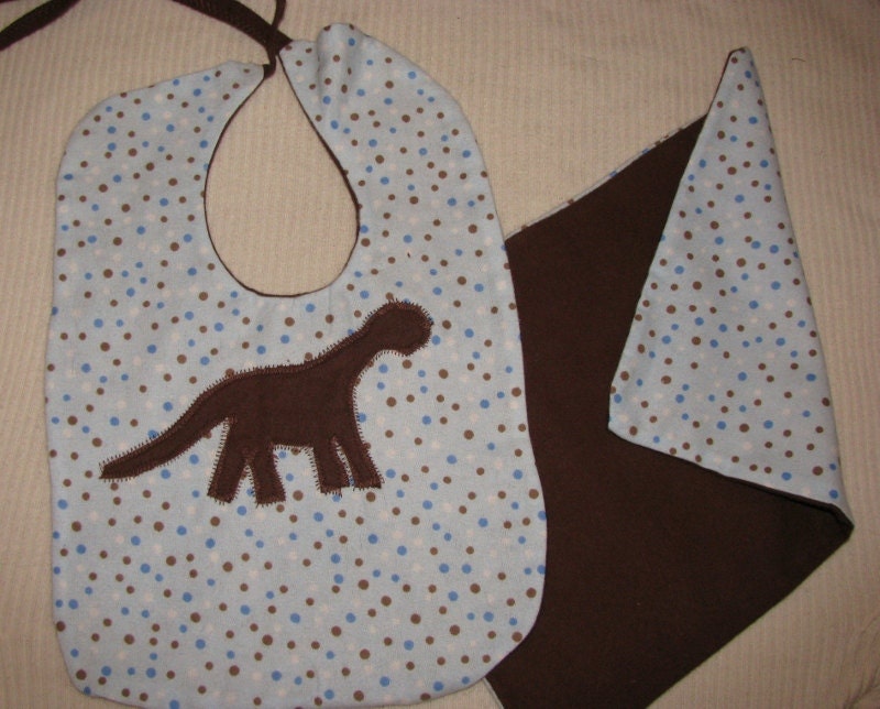 Blue Polka Dot with Dinosaur Baby Bib Set
