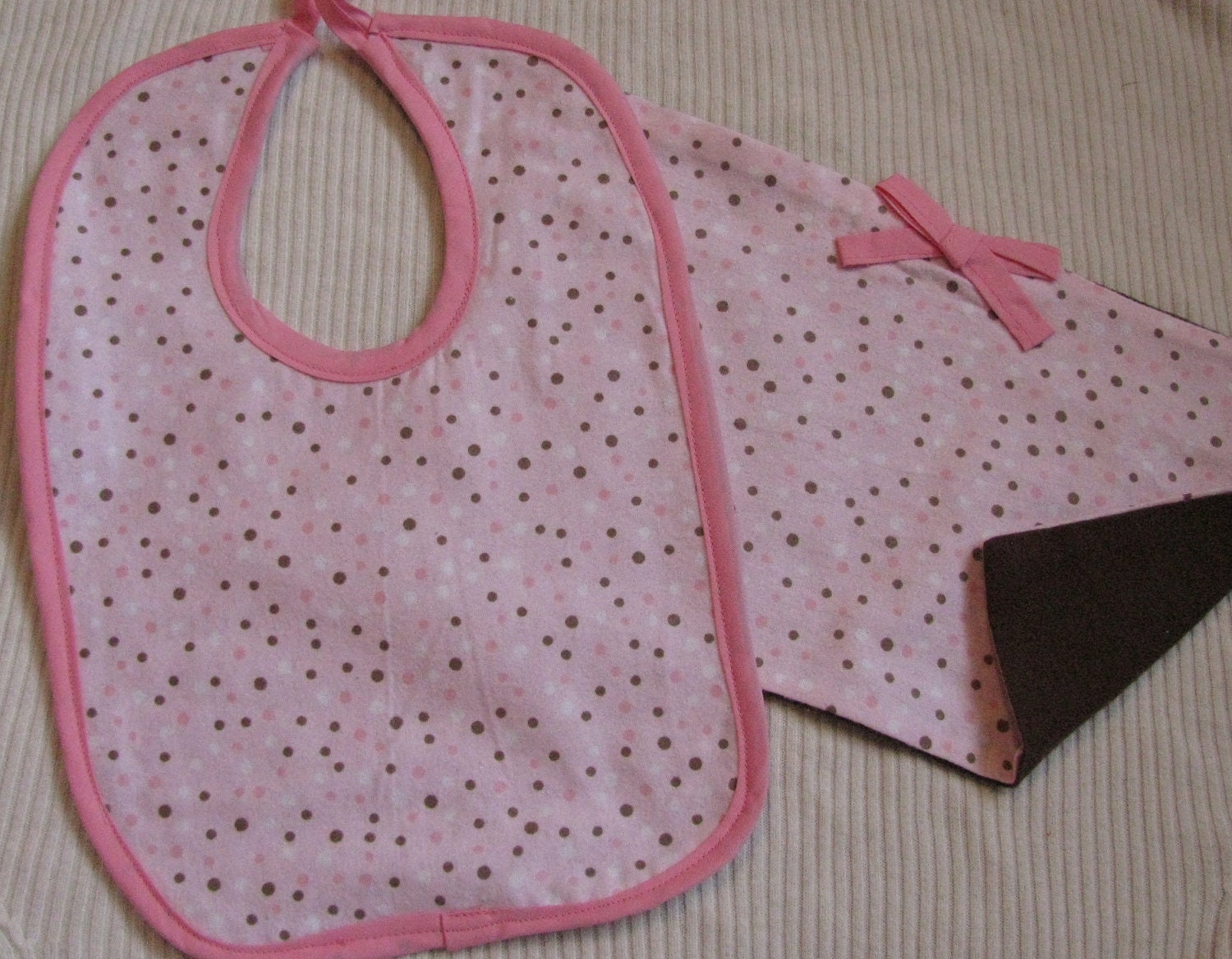 Pink Polka Dot with Pink Border Baby Bib Set