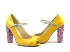 yellow patent leather pink and silver glitter pumps - Dessinemoiunsoulier