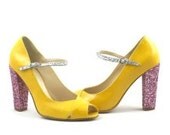 yellow patent leather pink and silver glitter pumps - Dessinemoiunsoulier