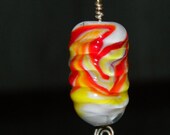 Necklace, Pendant, Lampwork glass, Abstract, 1.25 inch pendant, 18 inch Silver plated snake chain ,Red, White, Yellow