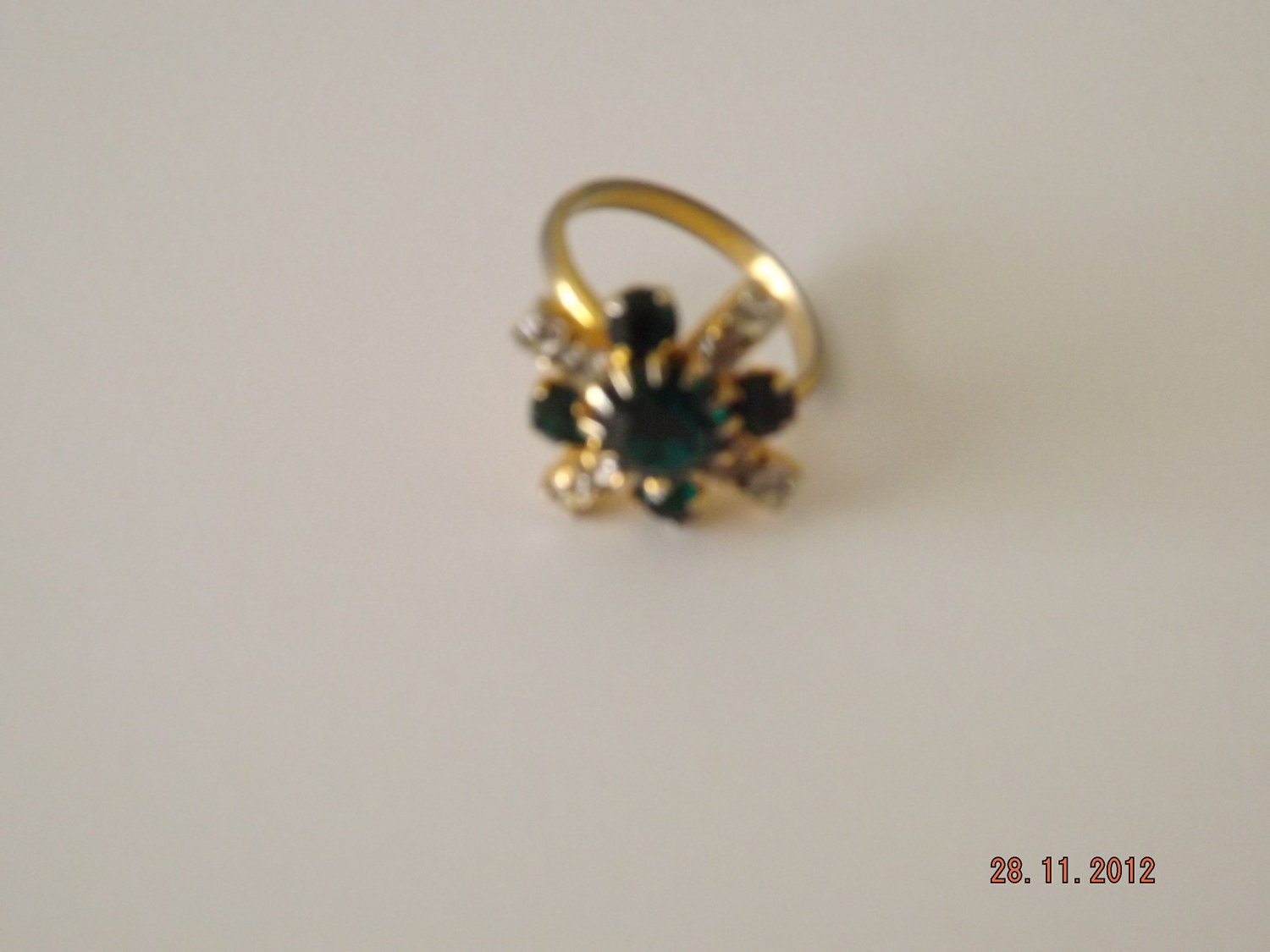 Vintage Costume Diamond and Emerald Ring