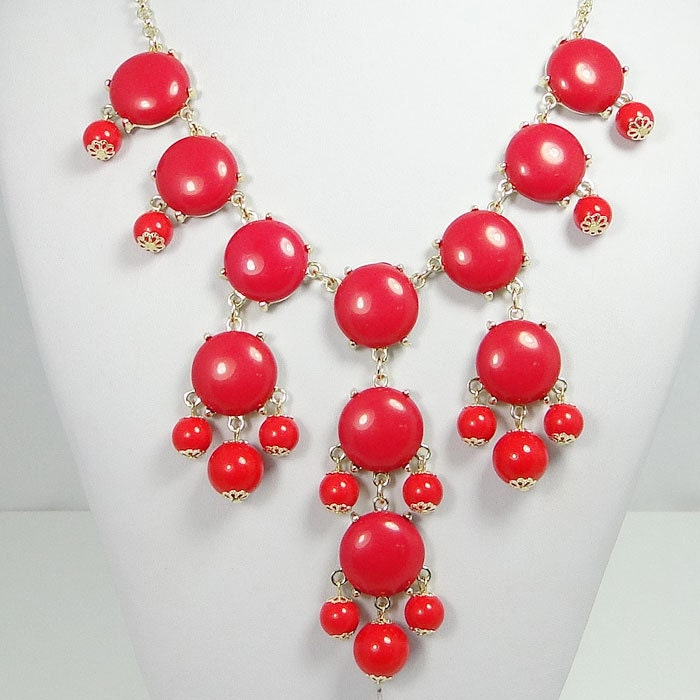 NEW Hot Red 20mm Size Bubble Necklace, Handmade Bib Necklace, Bubble Statement Necklace Jewelry-117699202