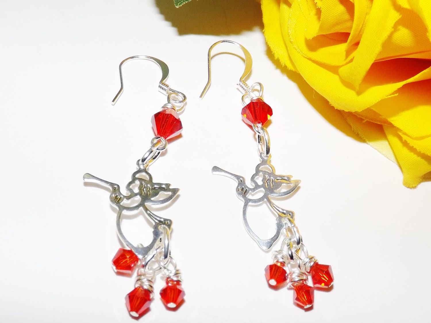 Handmade Jewelry Angel earrings with red glass beads