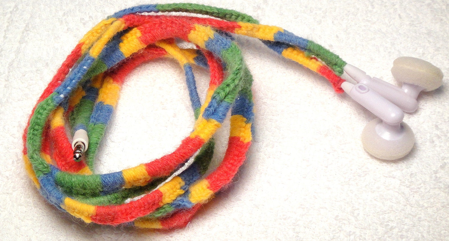 Handmade Crochet Wrapped Earphone Headphone Cozies in Crazy Hot