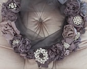 Wreath Holiday Wreath Christmas Wreath Fabric Wreath Flower Wreath Vintage Brooch Wreath Silver Wreath Handmade, OOAK, Crystal, Rhinestone