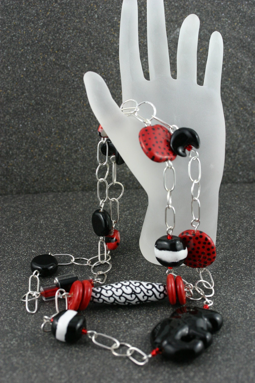 Sterling Silver Chain and Kazuri Beads Necklace - Handmade