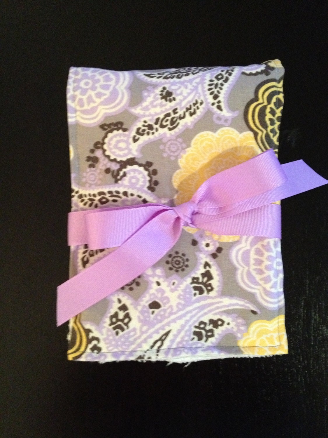 Gray, Purple, Yellow Paisley Floral Baby Girl Burp Cloth - Handmade