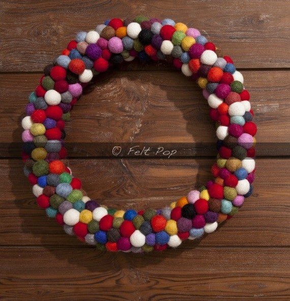 Wool Felt Balls Christmas Wreath Multicolor