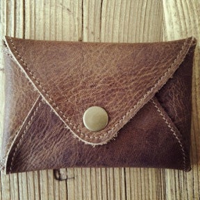 Men's Mini brown wallet, leather wallet for men with snap closure, envelope wallet, gift for him, leather wallet, minimalist pouch