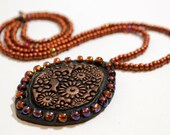 Polymer Clay Pendant, Ethnic Pendant, Brown Necklace, Ethnic Copper Colored Necklace from Polymer Clay