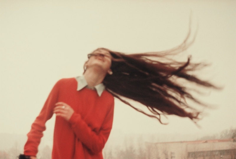 Color Print Photography, Portrait Photography, Wall Decor, Tender Woman Photography, Catching the Wind, Red, White, Brown, Beige