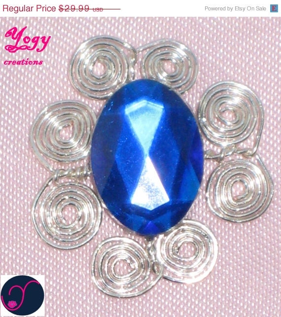 SALE 10% Off Blue diamante crystal silver coil brooch pendant necklace jewelry gift
