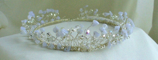 Lady Moonlight Crown - Crystal Bridal Tiara, Snow Queen, Winter Wedding, Blue Lace Agate, Shimmer. Gemstone, Ice Queen