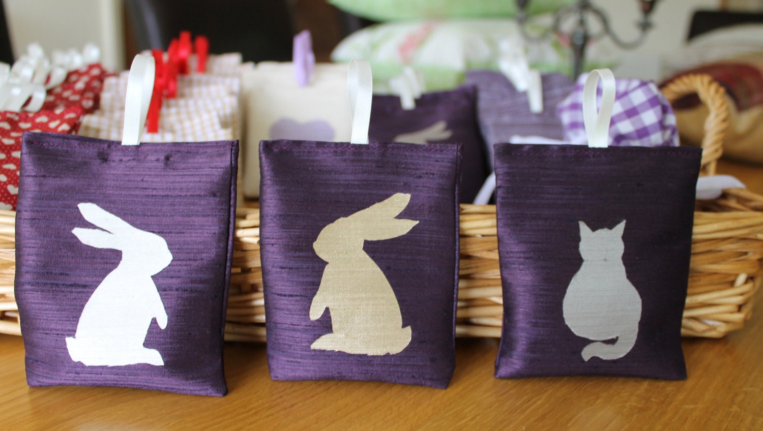 Lavender sachet bag pillow appliqued rabbit or cat gift for easter, teacher, mother