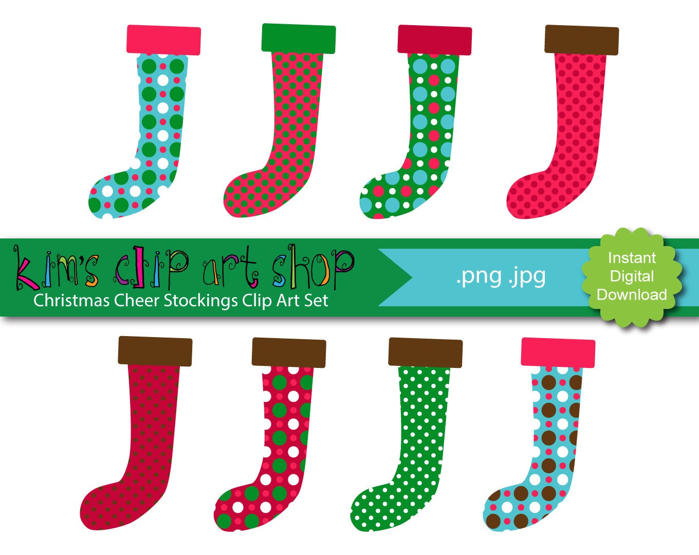 INSTANT DOWNLOAD Christmas Cheer Stockings Clip Art Set by kimsclipartshop Il_170x135
