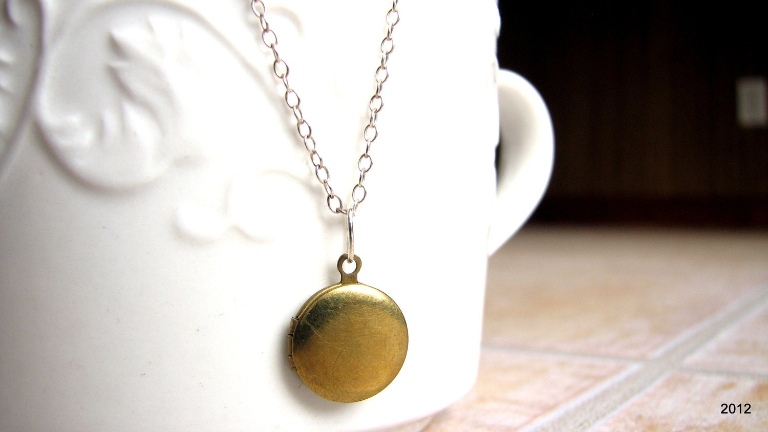 Tiny Locket Necklace -Mixed Metal- Minimalist Necklace -Everyday Necklace -Layer Necklace -Secret Initial Inside -Bridesmaids- Friendship