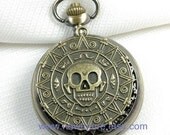 Doubloon coin skull POCKET WATCH locket necklace- Pirates of the Caribbean Necklace