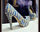 Blue Zebra Studded High Heel Pumps