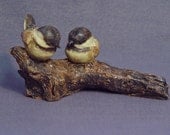 Bird series 4 - Handmade Ceramic Birds on a Log in Stoneware with Glaze - Bird sculpture,  Bird Figurine, Nature, Tree, Environment