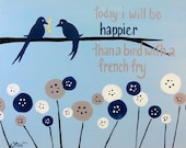 Cute happy birds painting, acrylic on canvas 16" x 20"