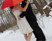 Kiss Goodnight 8x10 Signed Fine Art Photography Print- lovers embrace photograph- red yellow orange umbrella- home decor
