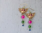 Bollywood Elephant Earrings - vintage findings with colorful beads