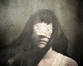 Sway - Discount Print FREE SHIPPING 5x7 Girl White Lace Blind Movement Wind Gray Green Cream Surreal Portrait Photo Art