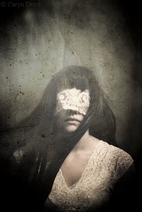 Sway - Discount Print FREE SHIPPING 5x7 Girl White Lace Blind Movement Wind Gray Green Cream Surreal Portrait Photo Art