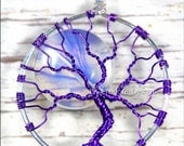 Purple Opalite Rainbow Moonstone Full Moon Tree of Life Pendant Summer Collection Plum Violet Wire Wrapped Jewelry Fantasy Sci Fi