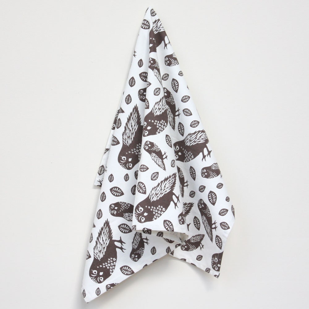 Organic Cotton Kitchen Towel - Espresso Owl