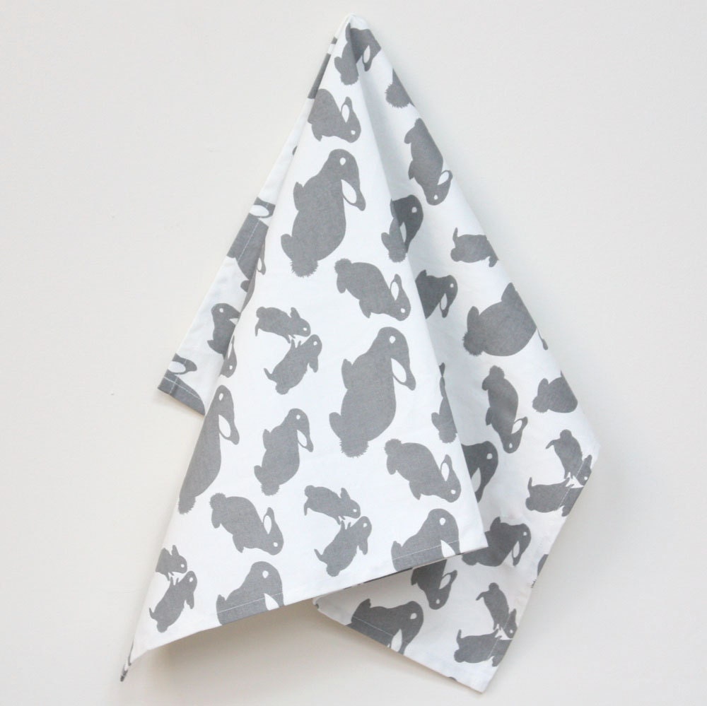 Organic Cotton Kitchen Towel - Grey Bunny