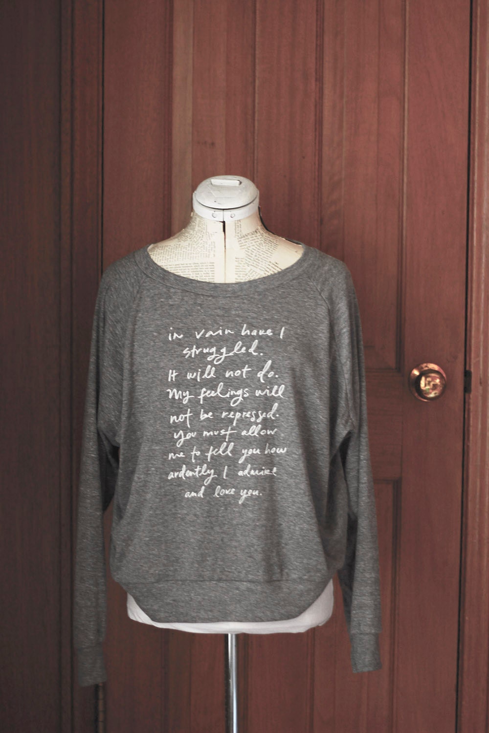 Slouchy Sweatshirt -  heather grey - size S, M, L - Jane Austen