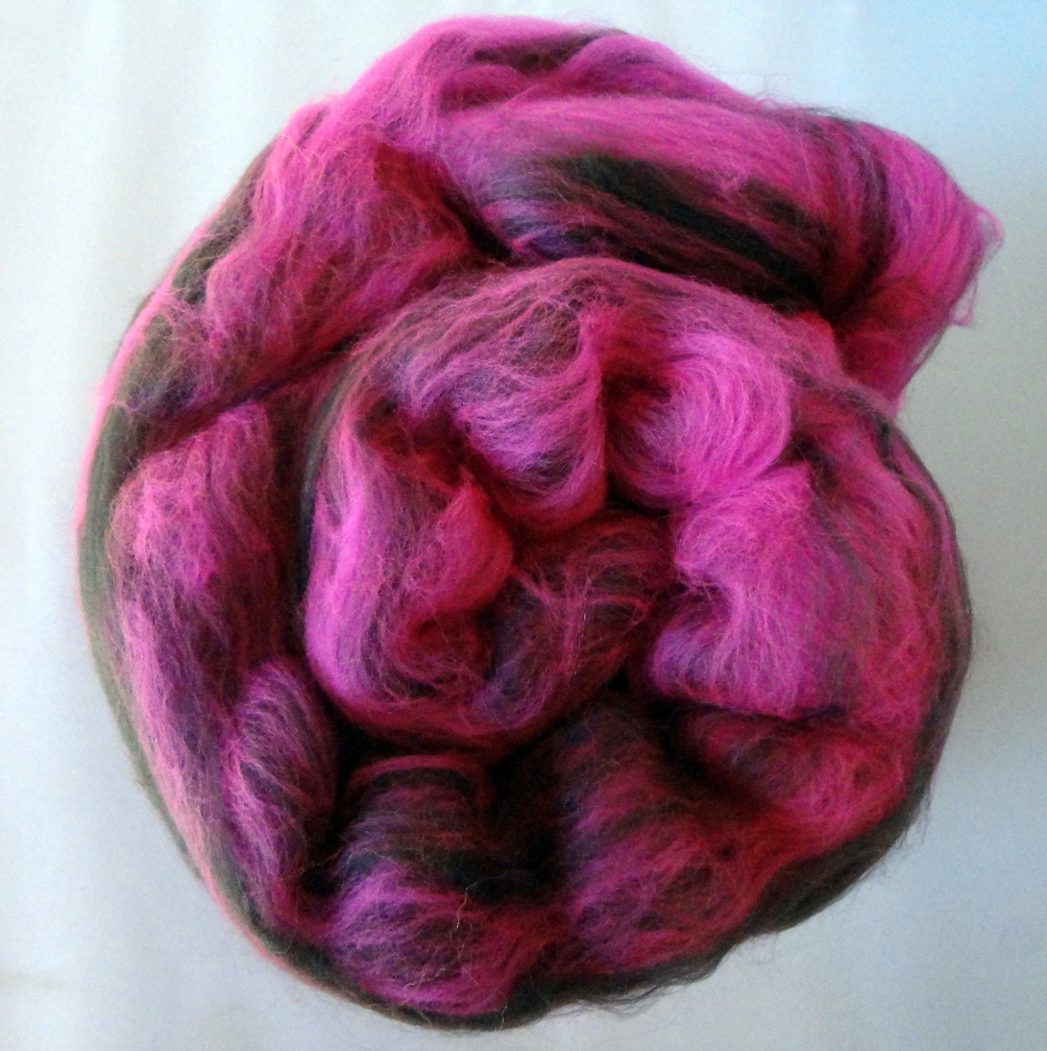 Carded Batt for Spinning Pink and Charcoal Merino and Carbonized Bamboo 3.2 Ounces