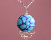 Magenta blue. Necklace. Polymer clay lentil bead. Solitaire.