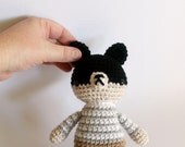 winston .. crochet toy dog, stuffed puppy boys toy, grey striped sweater