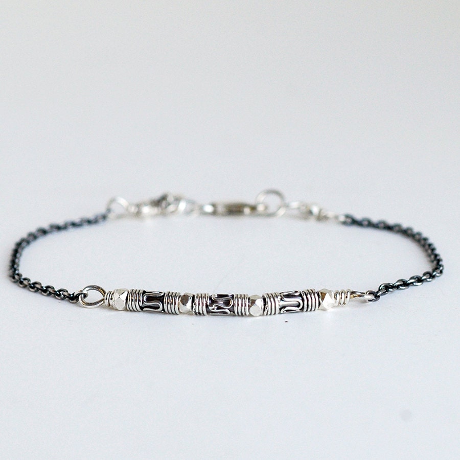 Delicate Modern Silver Bracelet - Recycled Oxidized Sterling Silver Chain - Simple Handmade Jewelry perfect for layering - ready to ship