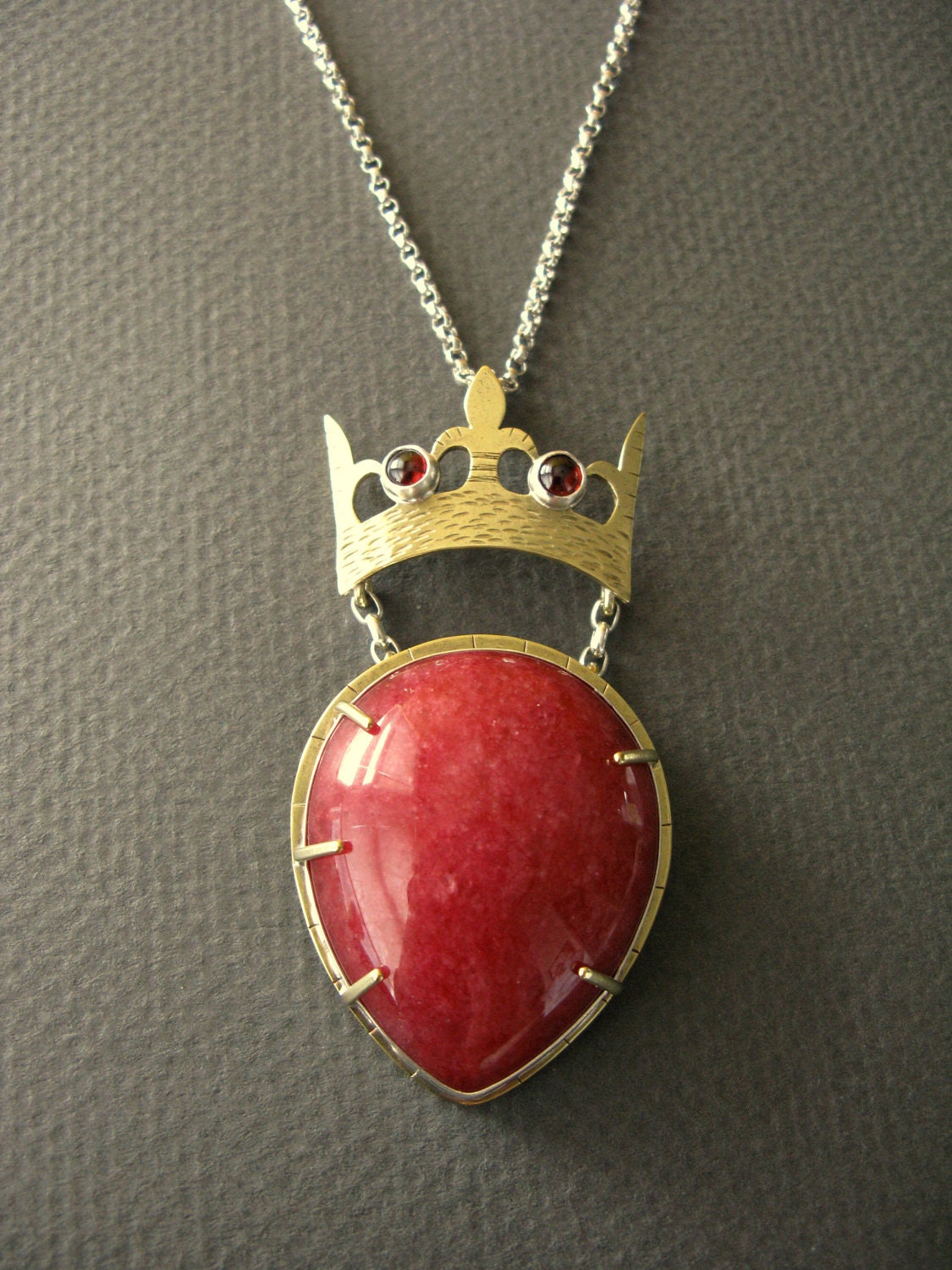 The Greatest - OOAK agatized coral and garnet heart pendant necklace for Anne de Bretagne