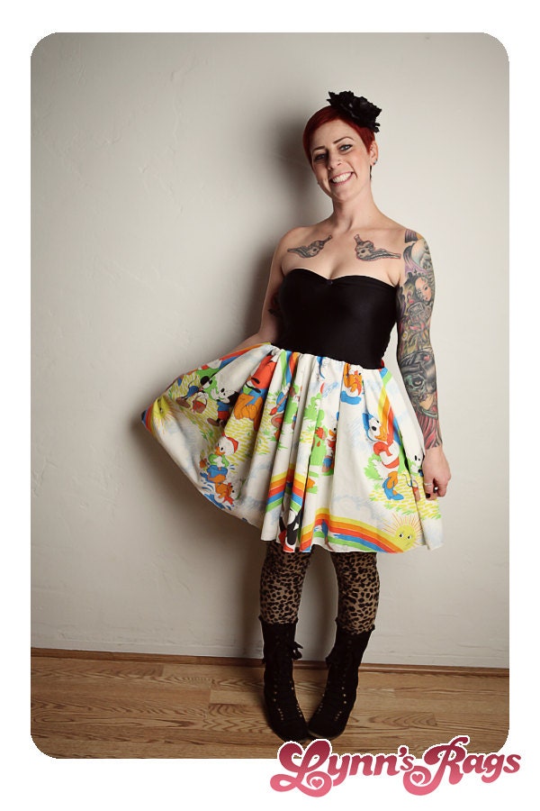 DISNEY Mickey Mouse RAINBOW Dress BOW Handmade Paint Disneyland