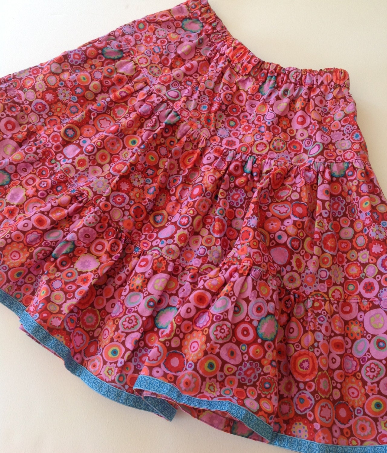 Twirl three tiered skirt in Red and Turquoise, sizes 3 4 5 6 7 8
