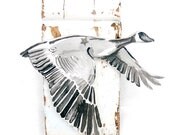Original Flying Canadian Goose Wood Art Sculptural Painting made from Reclaimed Wood with silver star