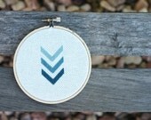 Aqua Chevron Modern Cross Stitch Hoop Art