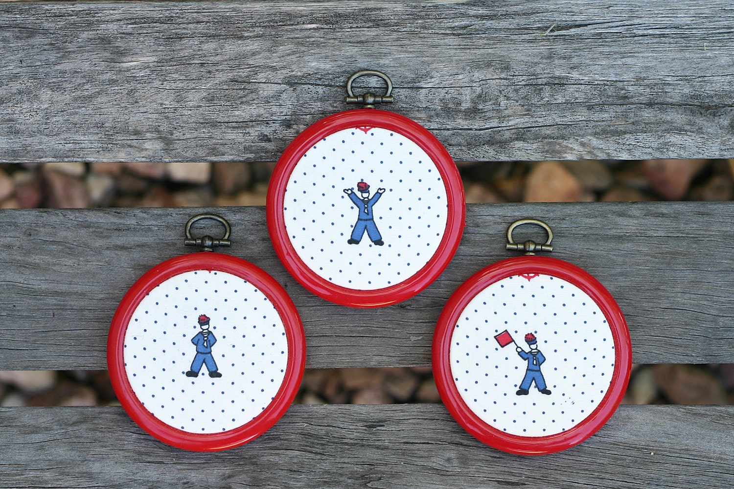 Sailor Trio - Vintage Fabric Embroidery Hoop Art